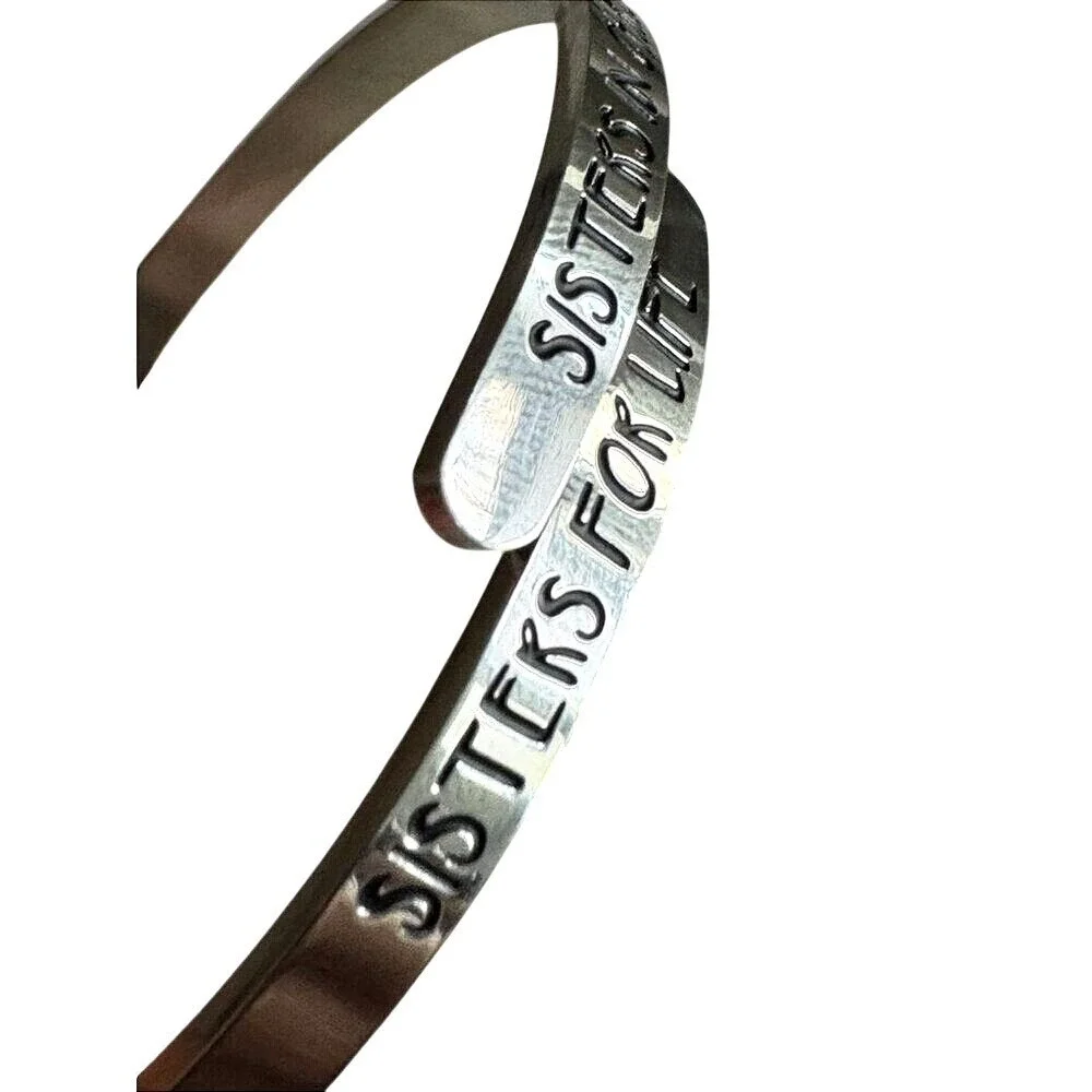 VTG Silver Tone Friendship‎ Cuff Bracelet Sisters in Christ Sisters for Life